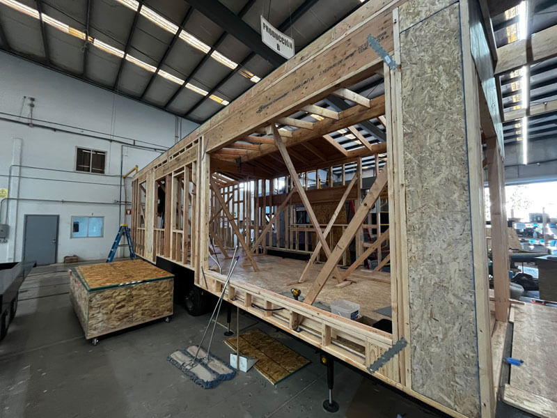 process of a tiny home being constructed